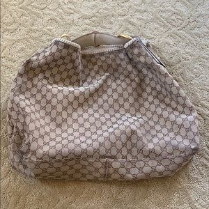 Gucci Horsebit Hobo Bag GG Cream Authentic